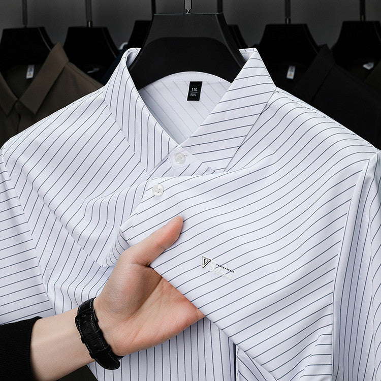 Herren elegantes, atmungsaktives Langarmhemd mit feinem Streifenmuster Aliams