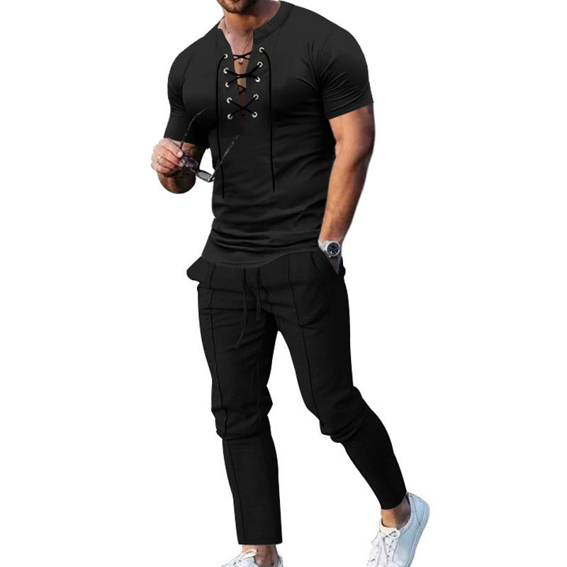 Herren Freizeit-Set mit lässigem Henley-Oberteil und modernen Jogginghosen Aliams