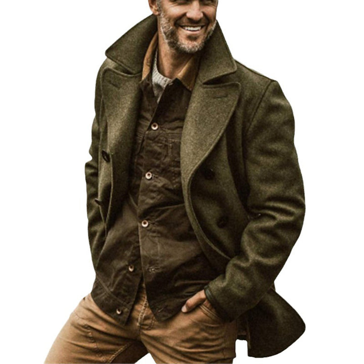 Herren eleganter Wollmantel mit doppelter Knopfleiste und hohem Kragen Aliams
