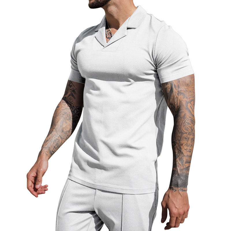 Herren Kurzarm Hemd mit klassischem Henley-Ausschnitt und strukturierter Oberflächenbeschaffenheit Aliams