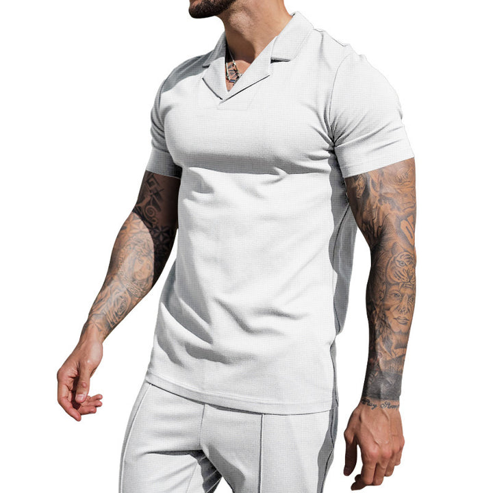 Herren Kurzarm Hemd mit klassischem Henley-Ausschnitt und strukturierter Oberflächenbeschaffenheit Aliams