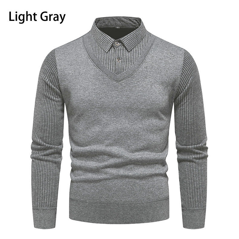 Herren V-Ausschnitt Pullover mit Hemdkragen Aliams