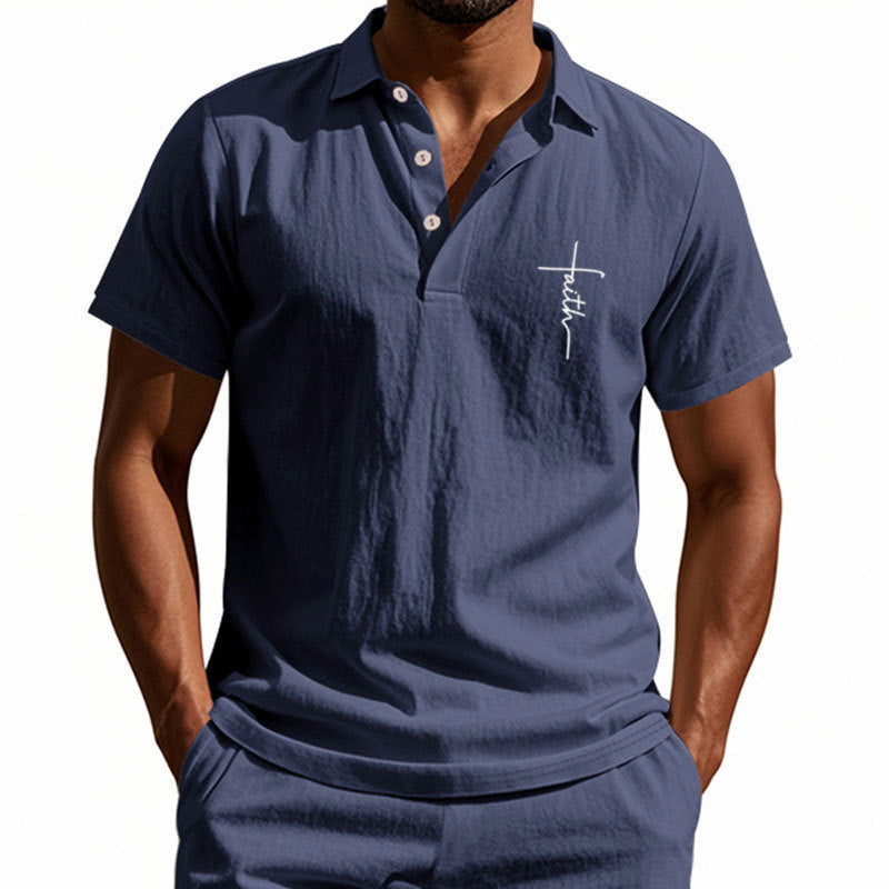 Herren Kurzarm-Poloshirt mit edlem Knopfdesign und dezentem Muster Aliams