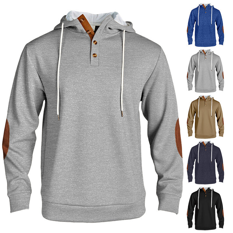 Herren Kapuzenpullover mit modernem Knopfleisten-Design und verstärkten Ellbogenpatches Aliams