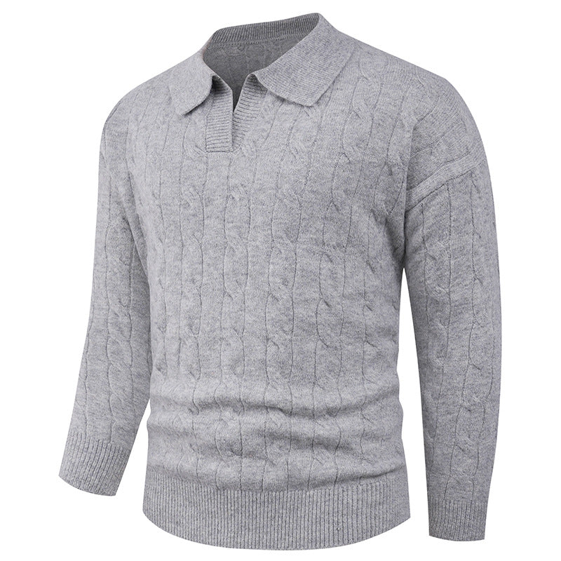 Herren Strickpullover mit modernem Zopfmuster und Polokragen Aliams