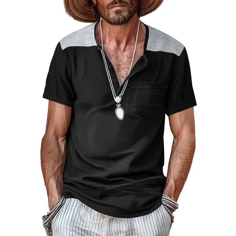 Herren Kurzarm Henley-T-Shirt mit strukturiertem Design und praktischer Brusttasche Aliams