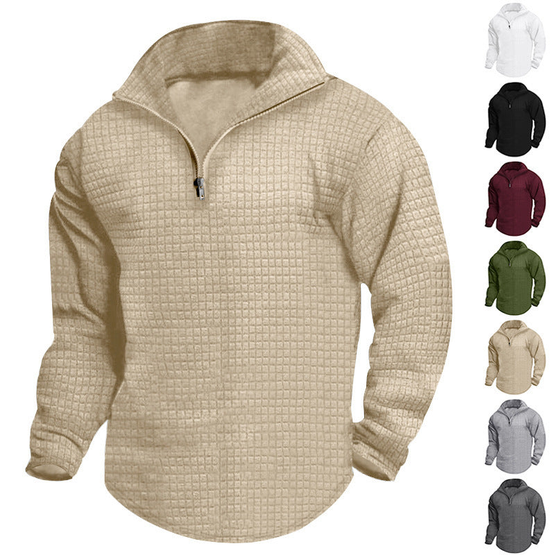 Herren Hochwertiger Fleece-Pullover mit Stehkragen und Reißverschluss Aliams
