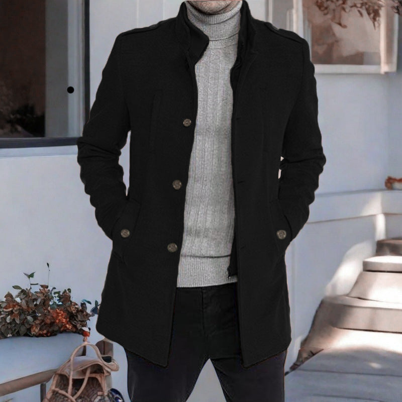 Herren eleganter, mittelschwerer Freizeitmantel mit Stehkragen und seitlichen Taschen Aliams