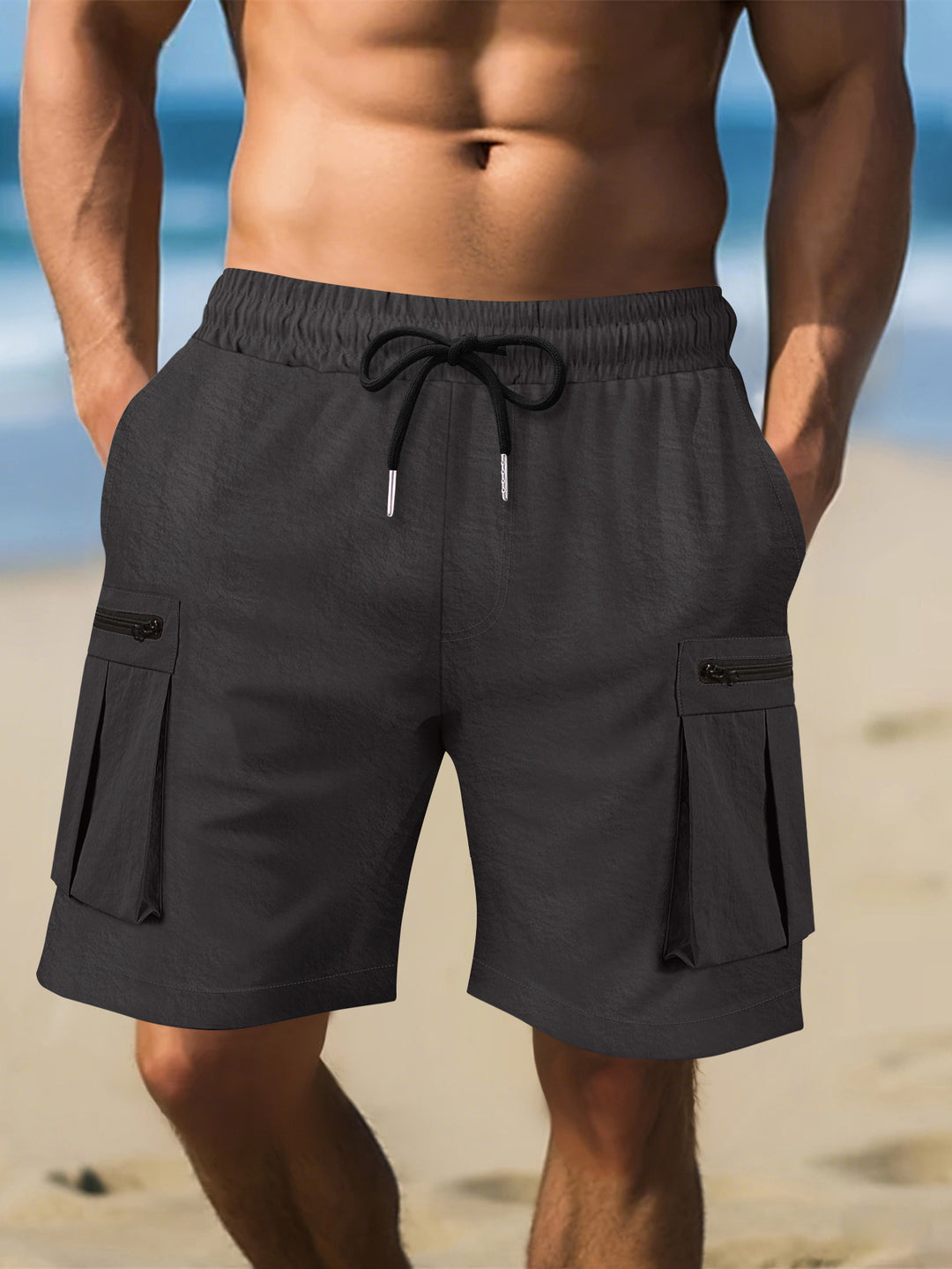 Herren Cargo-Shorts mit praktischen Reißverschlusstaschen und elastischem Bund Aliams