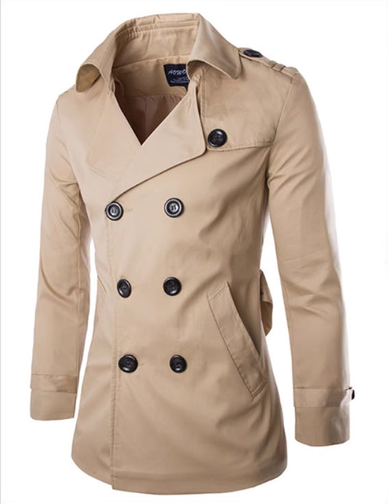 Herren eleganter Trenchcoat mit doppelter Knopfleiste und seitlichen Eingrifftaschen Aliams