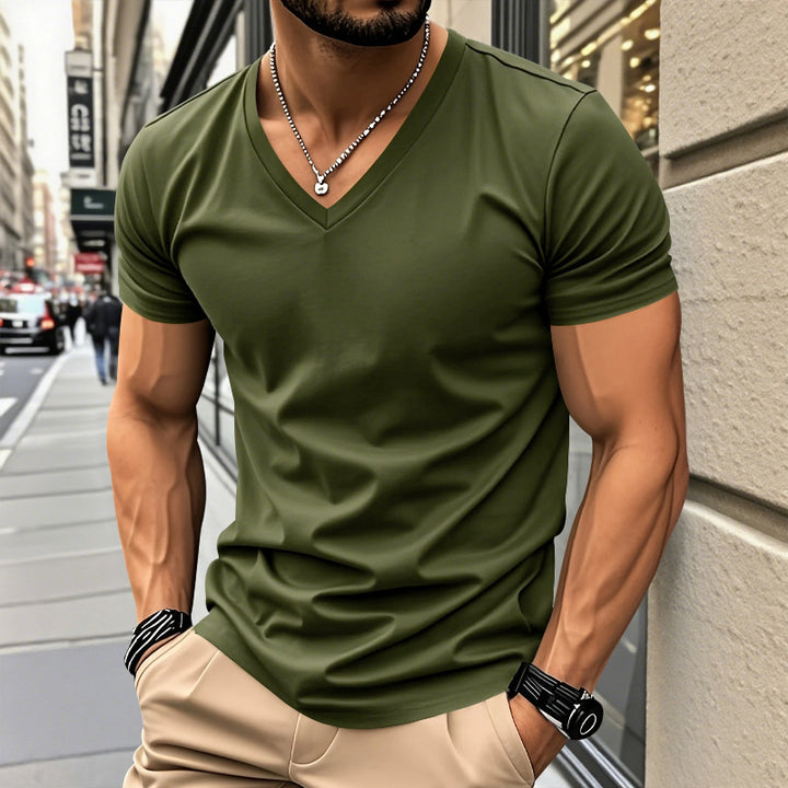 Herren V-Ausschnitt T-Shirt aus atmungsaktiver und schnelltrocknender Baumwolle Aliams