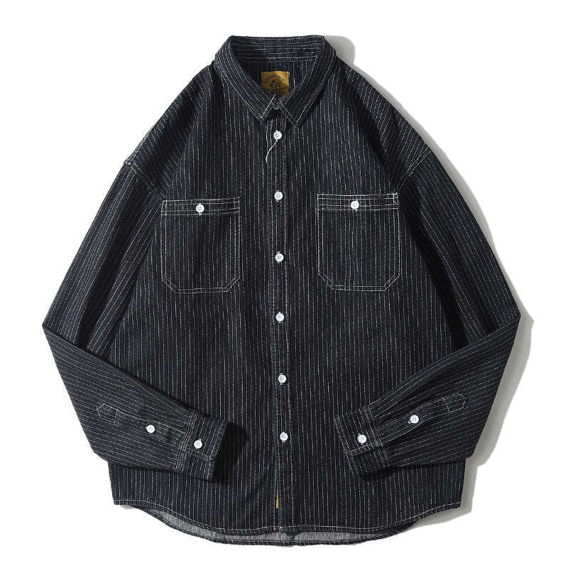 Herren Denim-Hemdjacke mit modernem Streifenmuster und praktischen Brusttaschen Aliams