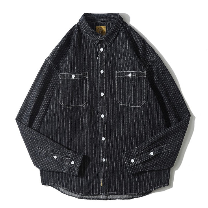 Herren Denim-Hemdjacke mit modernem Streifenmuster und praktischen Brusttaschen Aliams