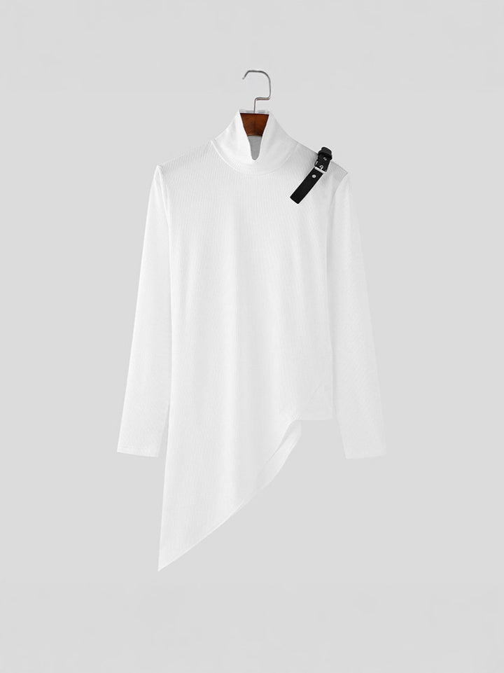 Damen asymmetrisches Longsleeve mit Stehkragen und modernem Riemen Aliams