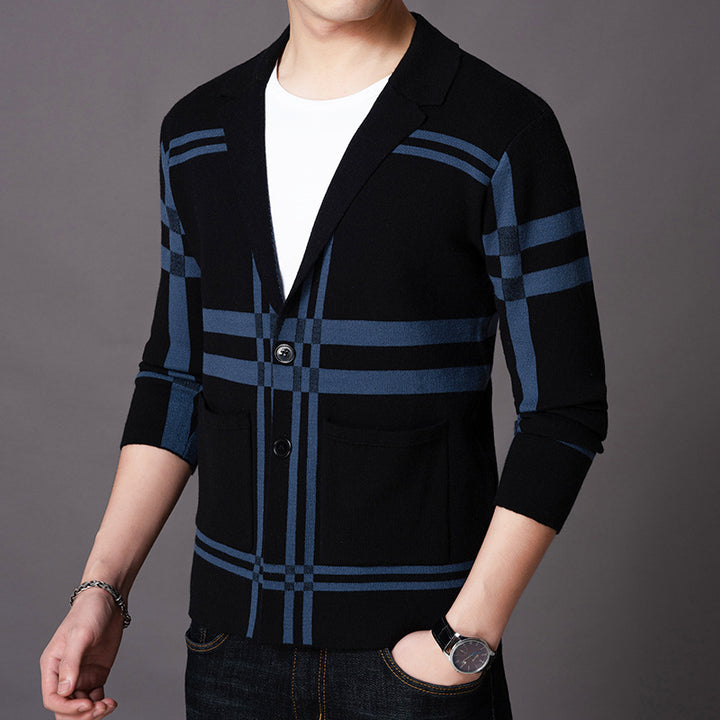 Herren eleganter Strickblazer mit modernem Karomuster Aliams