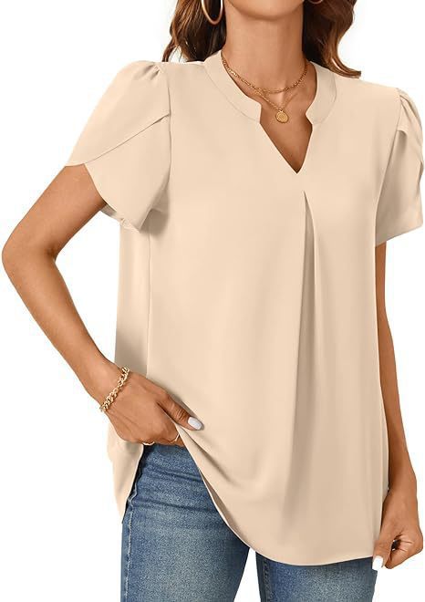 Damen Bluse mit eleganter V-Ausschnitt-Detail und leichten Puffärmeln Aliams