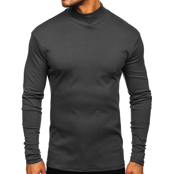Herren Rundhals Langarmshirt aus elastischem Baumwoll-Mix mit modernem Stehkragen Aliams