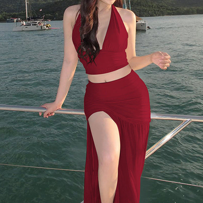 Damen Crop-Top und Hochgeschlossenes Rock-Set Aliams