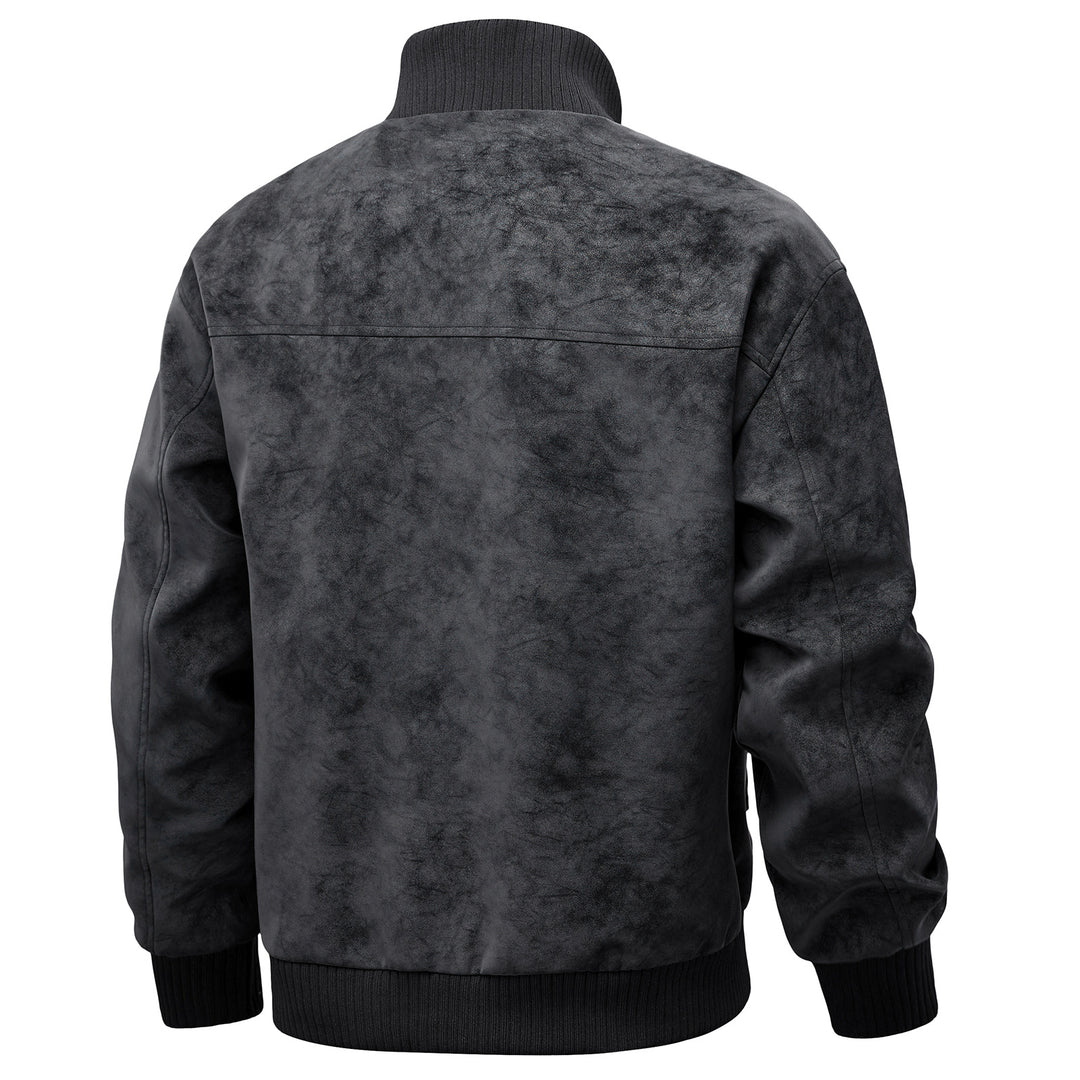 Herren elegante Kunstlederjacke im sportlichen Design mit Stehkragen und praktischen Taschen Aliams
