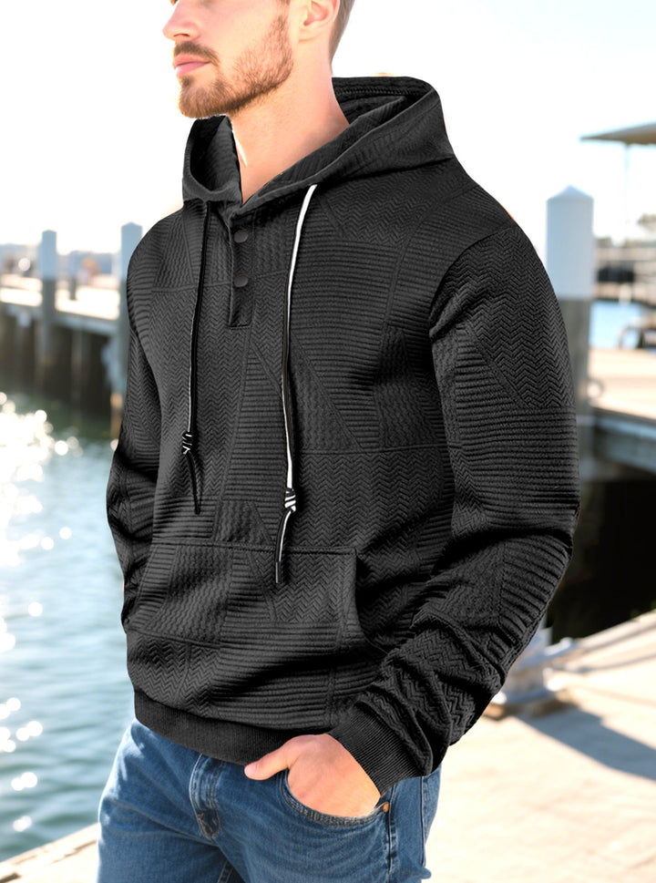 Herren Kapuzenpullover mit strukturierter Oberfläche und Knopfleiste Aliams