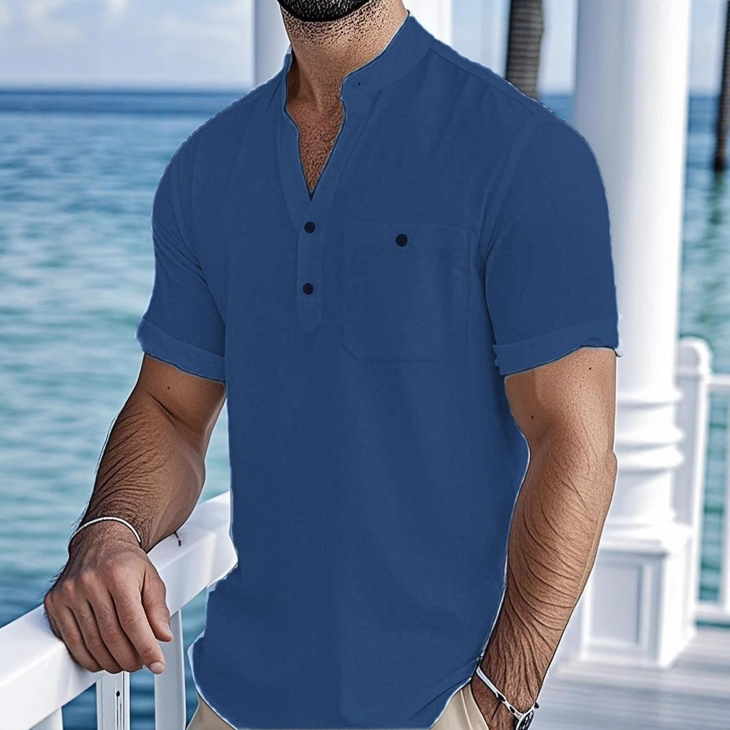 Herren Freizeit Kurzarm Hemd mit Knopfverschluss Aliams