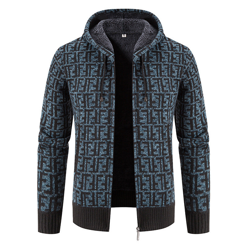 Herren Hochwertige Strickjacke mit modernem Muster und Kapuze Aliams