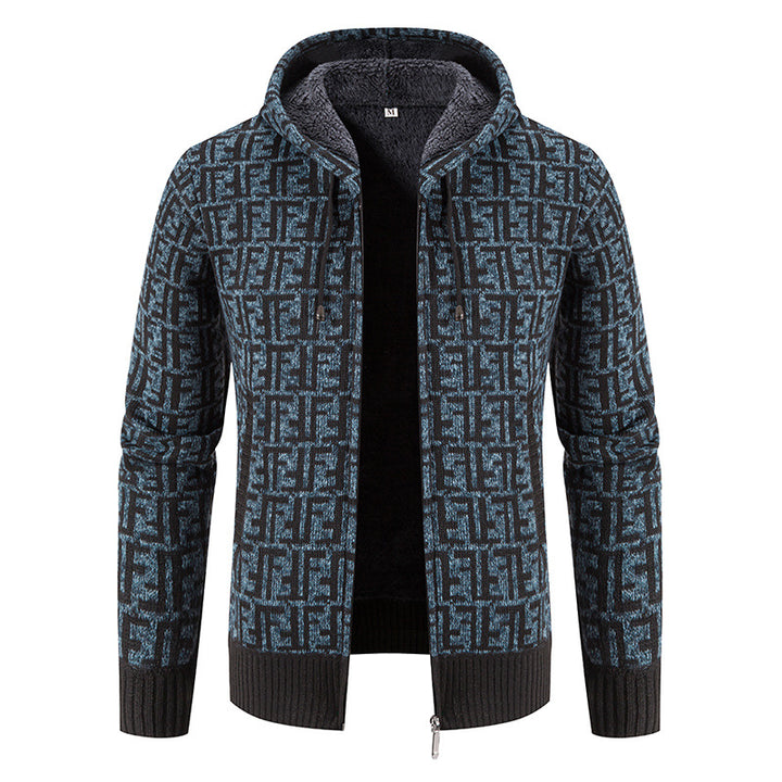 Herren Hochwertige Strickjacke mit modernem Muster und Kapuze Aliams