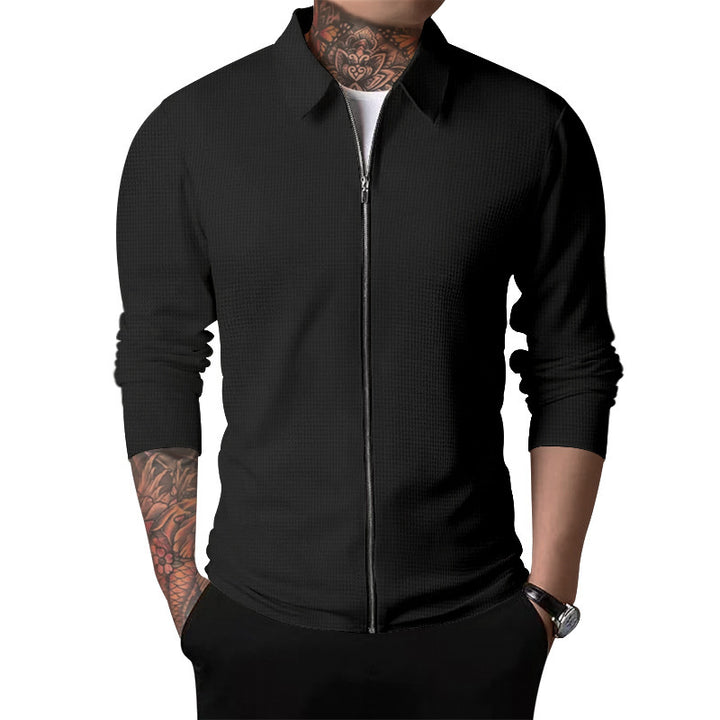 Herren Eleganter Langarmshirt mit strukturierter Oberflächenbeschaffenheit und hochwertigem Reißverschluss Aliams