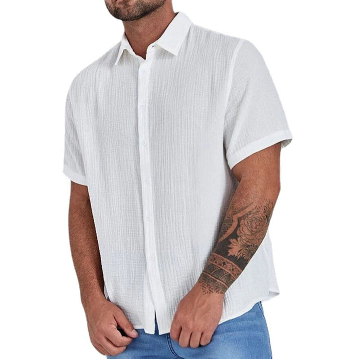 Herren kurzarm strukturiertes Hemd mit modernen Knopfdetails Aliams