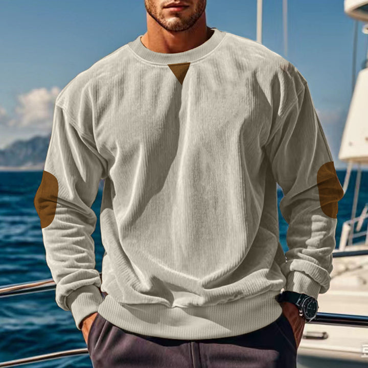 Herren Grobstruktur Pullover mit Ellbogenpatches und Rundhalsausschnitt Aliams