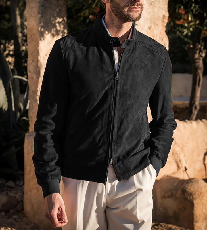 Herren hochwertige Wildlederjacke mit steigendem Kragen Aliams