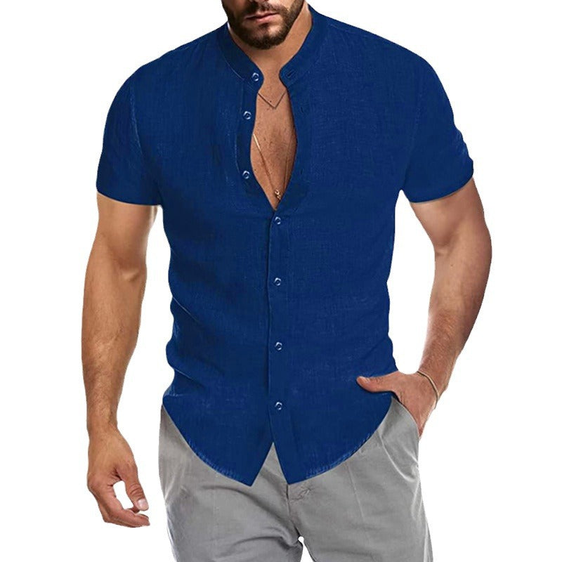 Herren Kurzarm Hemd mit elegantem Stehkragen und Knopfdetails Aliams