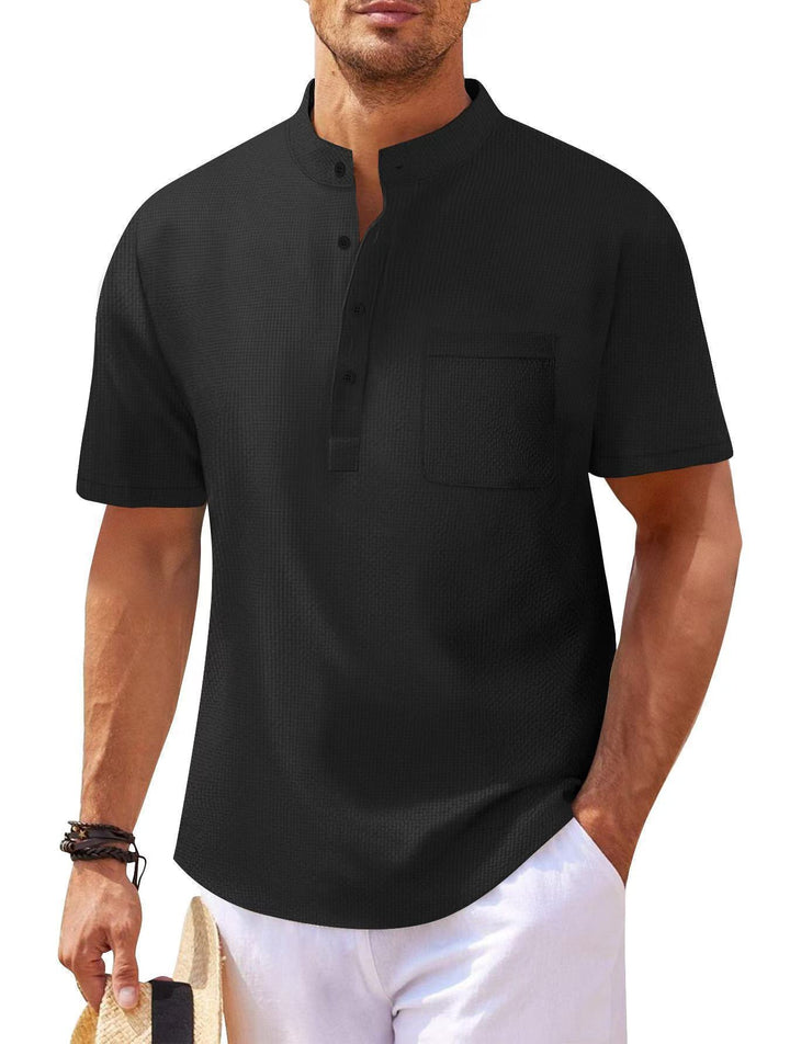 Herren Kurzarm-Henley-Shirt mit strukturiertem Design und praktischer Brusttasche Aliams