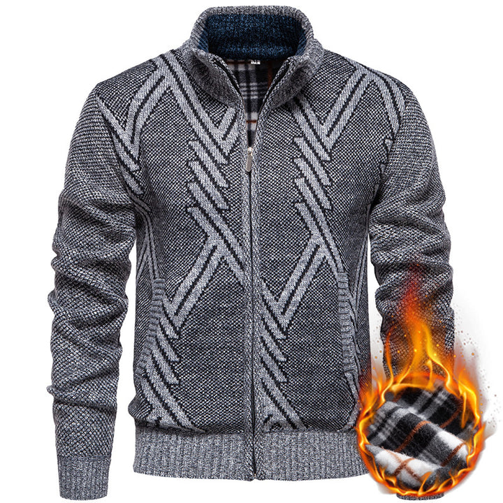 Herren sportliche Strickjacke mit modernem Zopfmuster Aliams