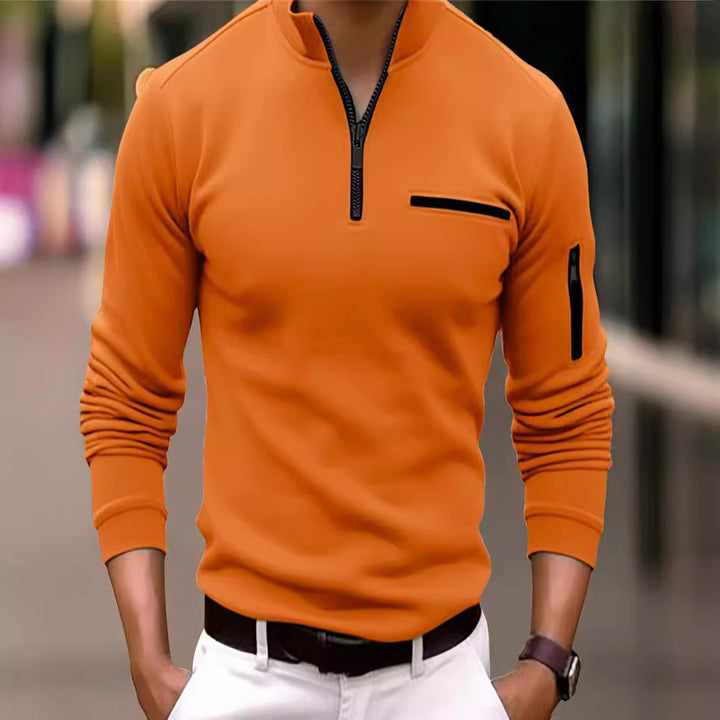 Herren Sportliches Langarmshirt mit Halbreißverschluss und Funktionstasche Aliams