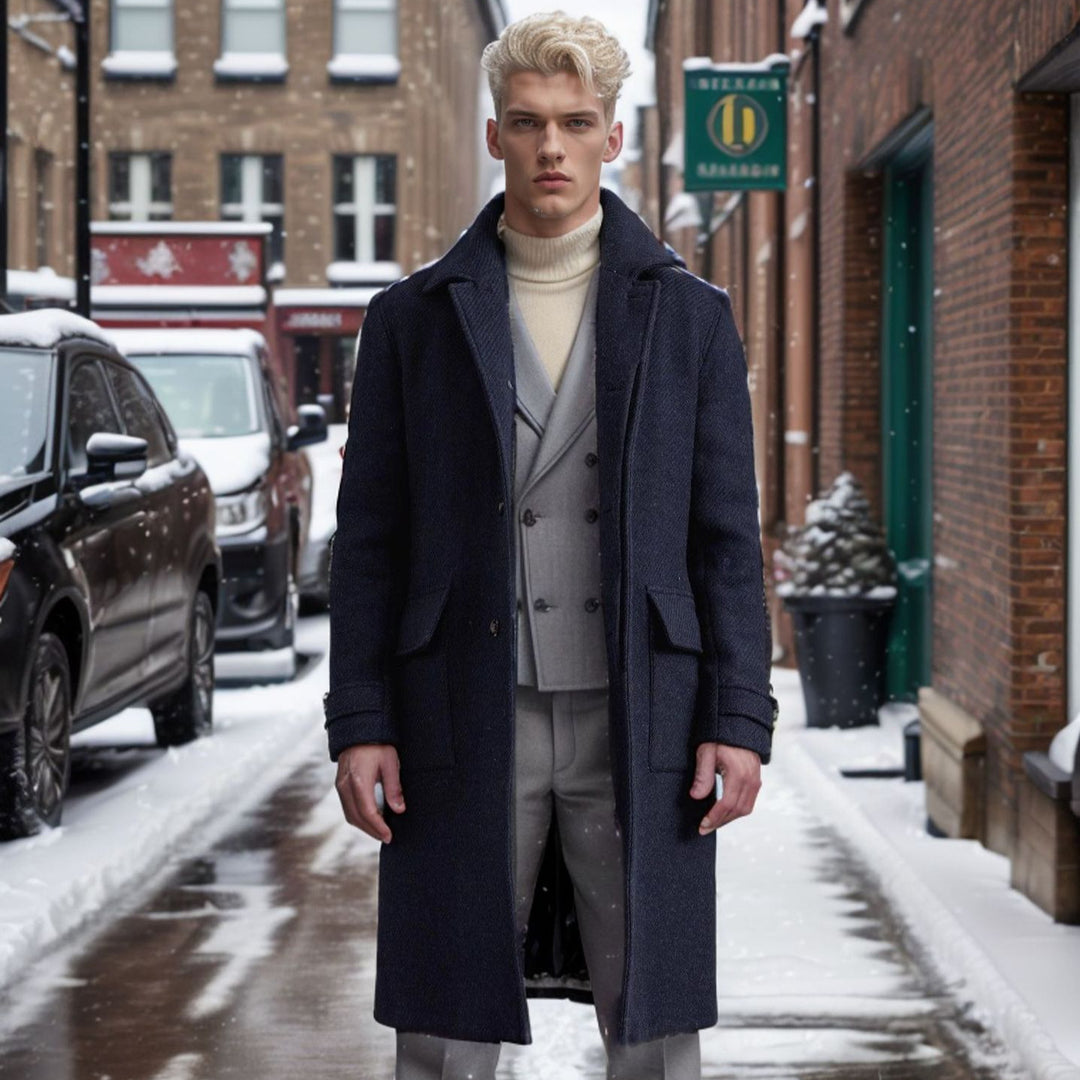 Herren klassischer Wollmantel mit hohem Kragen Aliams