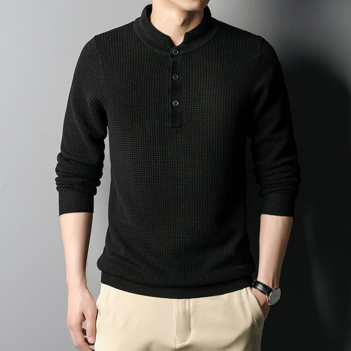 Herren Strukturierter Langarm-Pullover mit Knopfleiste Aliams