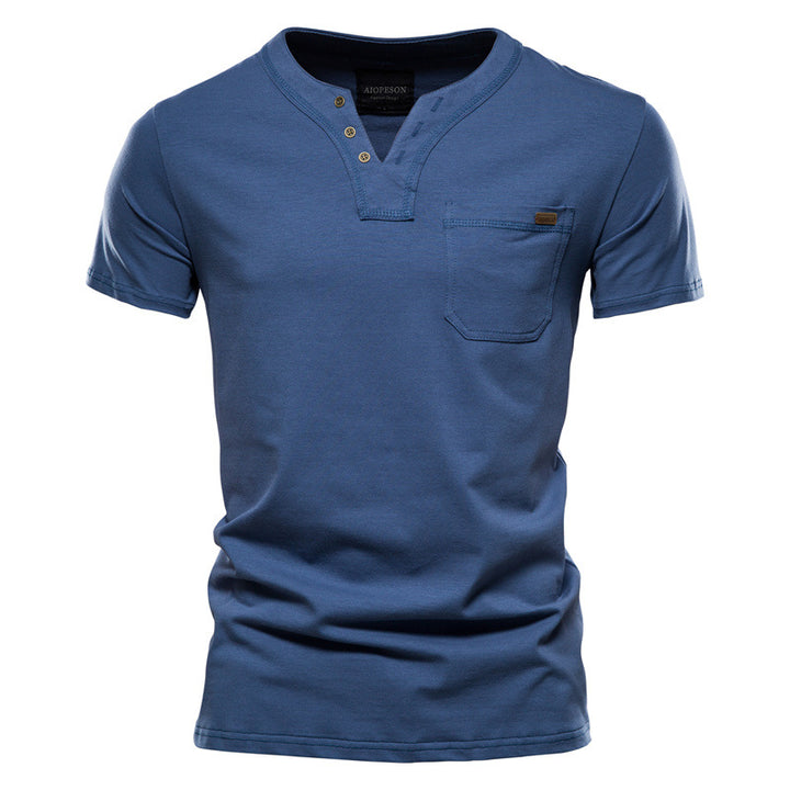 Herren Kurzarm-Shirt mit modernem Henley-Ausschnitt und Brusttasche Aliams