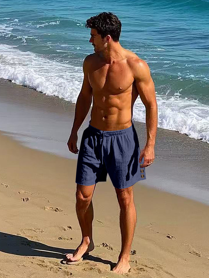 Herren lässige, atmungsaktive Strandshorts mit elastischem Bund und modernen Knopfdetails Aliams