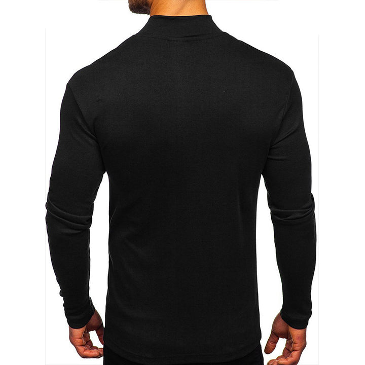 Herren Rundhals Langarmshirt aus elastischem Baumwoll-Mix mit modernem Stehkragen Aliams