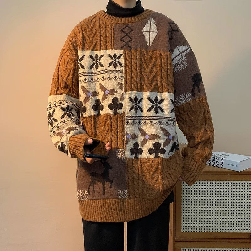 Damen gemusterter Grobstrickpullover Aliams