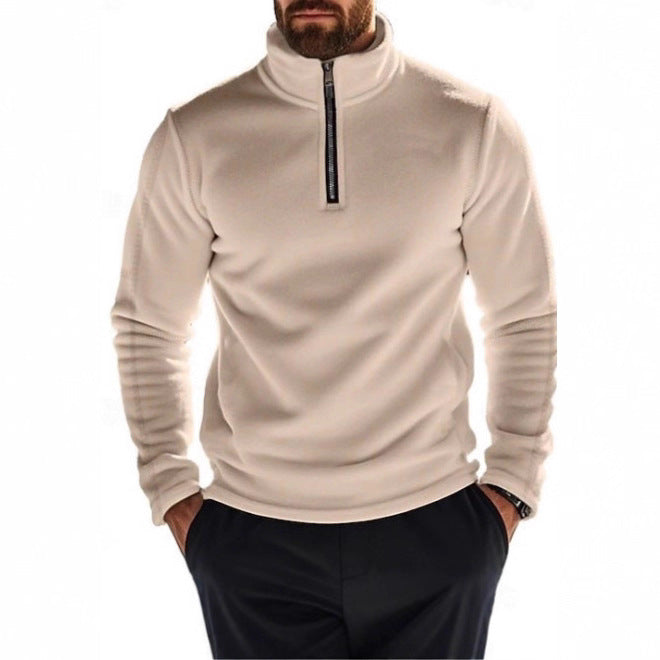 Herren Fleece-Pullover mit Stehkragen und halbem Reißverschluss Aliams