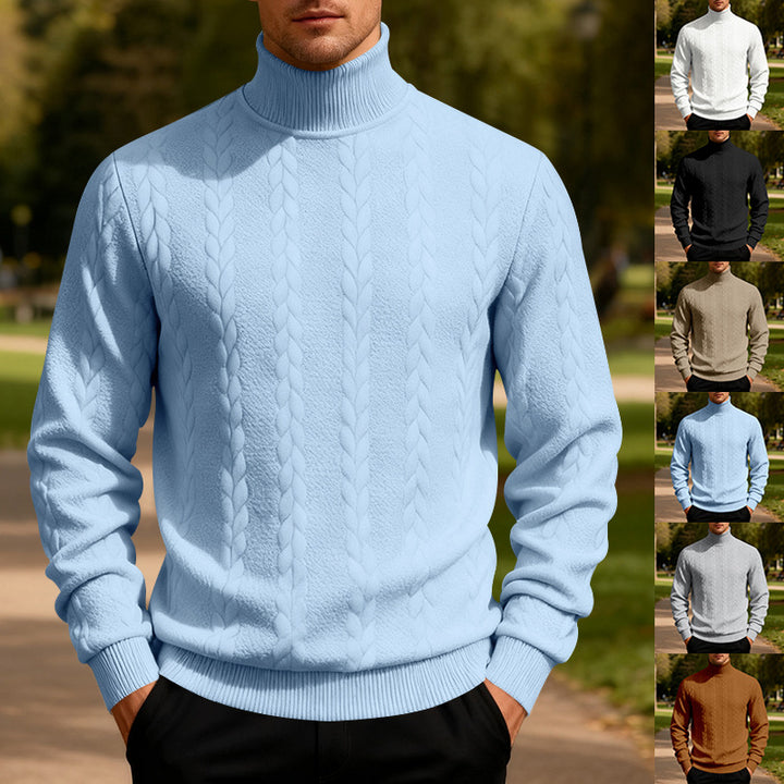 Herren Strickpullover mit Stehkragen und Zopfmuster Aliams