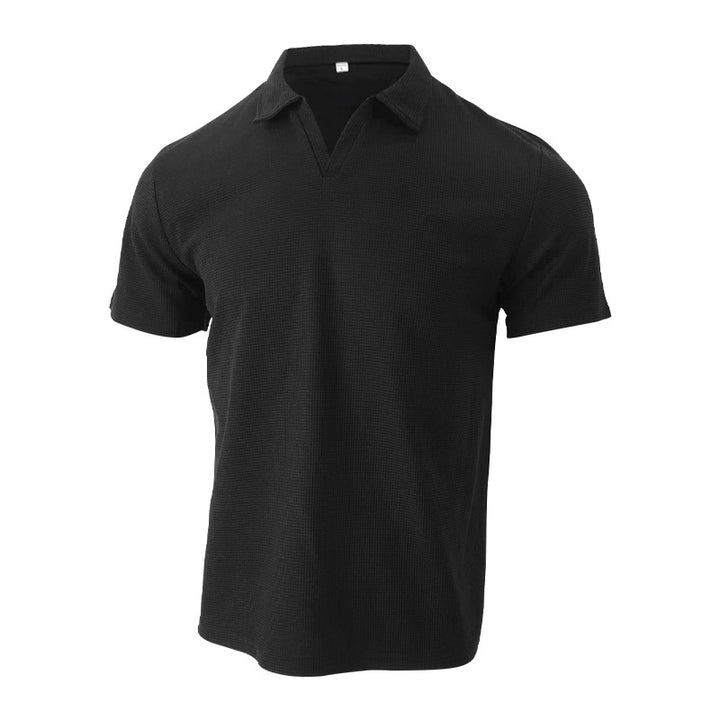 Herren Kurzarm-Henley-Shirt mit strukturierter Oberfläche Aliams