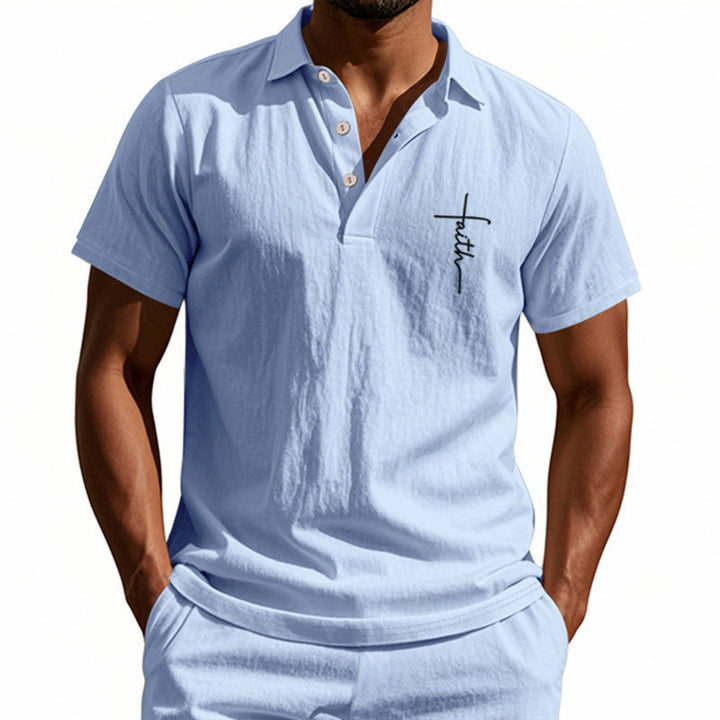 Herren Kurzarm-Poloshirt mit edlem Knopfdesign und dezentem Muster Aliams