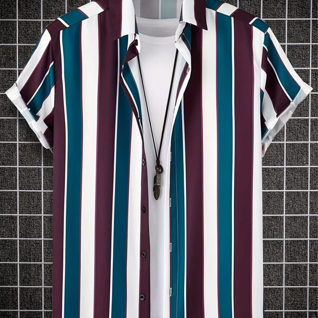 Herren Kurzarmhemd mit auffälligem Streifenmuster und lockerer Passform Aliams