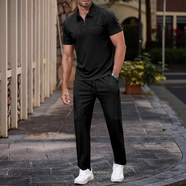 Herren Sportliches Kurzarm-Set mit Kragen und Reißverschluss Aliams