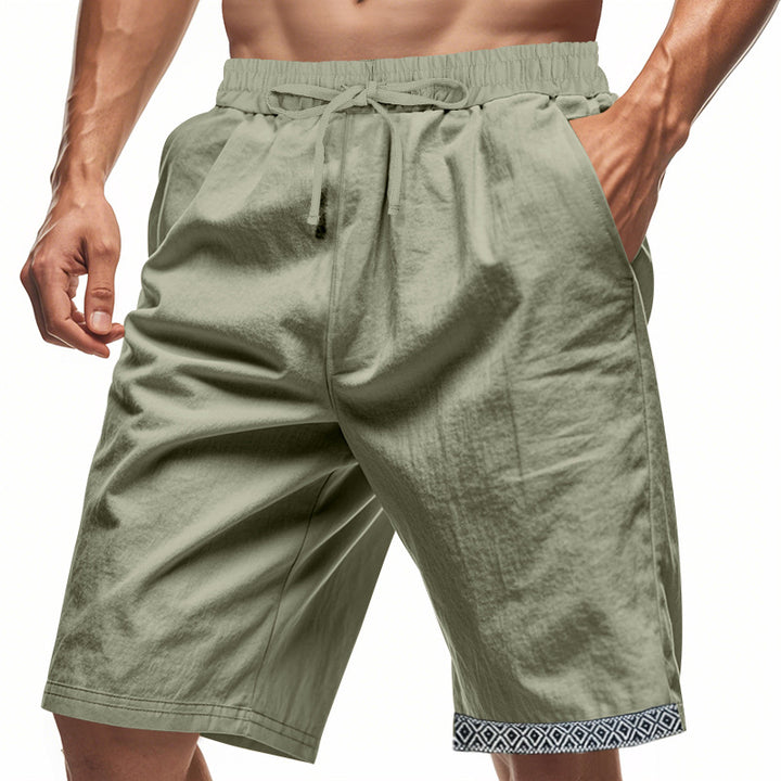 Herren lässige Strandshorts aus atmungsaktivem Leinenmix mit elastischem Bund und seitlichen Taschen Aliams
