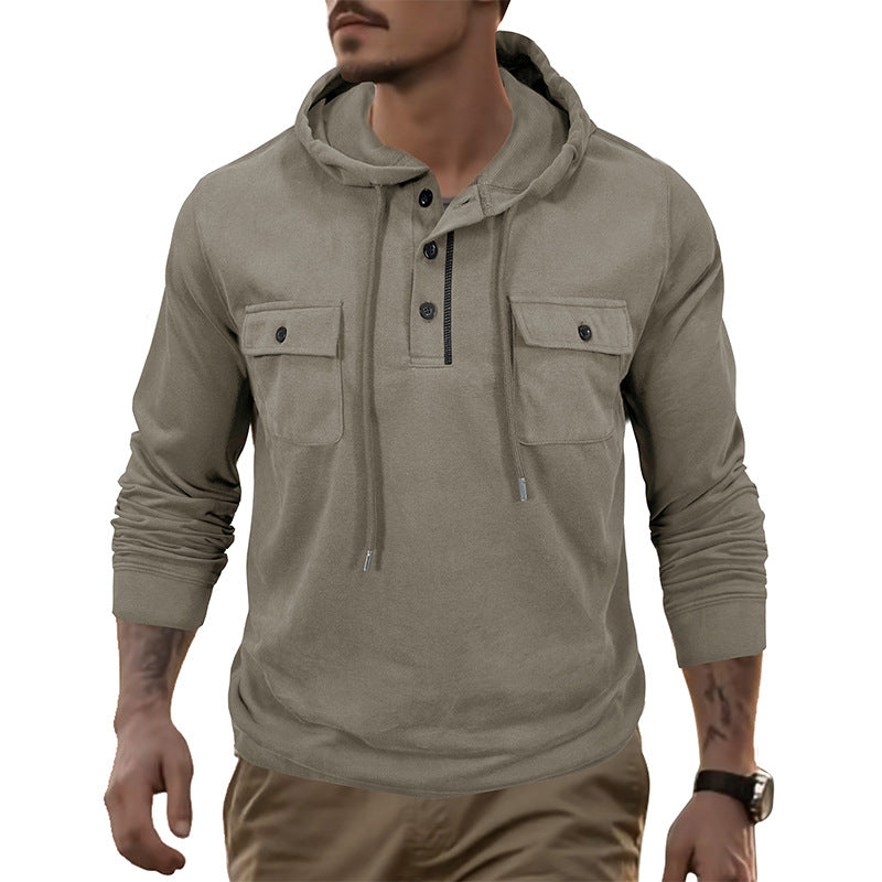 Herren Kapuzenshirt mit praktischen Brusttaschen und modischem Henley-Ausschnitt Aliams