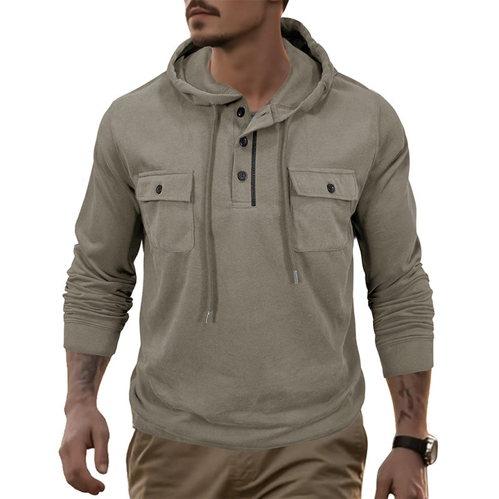 Herren Kapuzenshirt mit praktischen Brusttaschen und modischem Henley-Ausschnitt Aliams